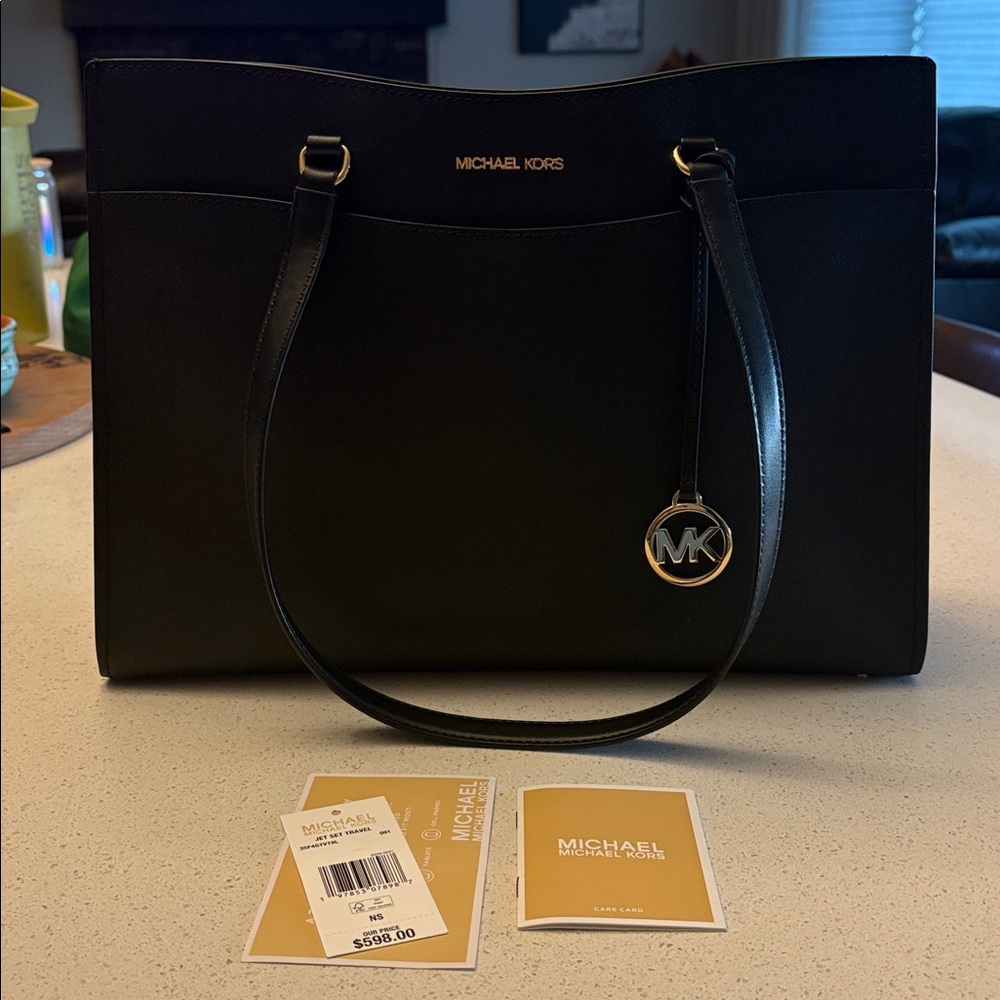 Michael Kors Black Handbag with Gold Details